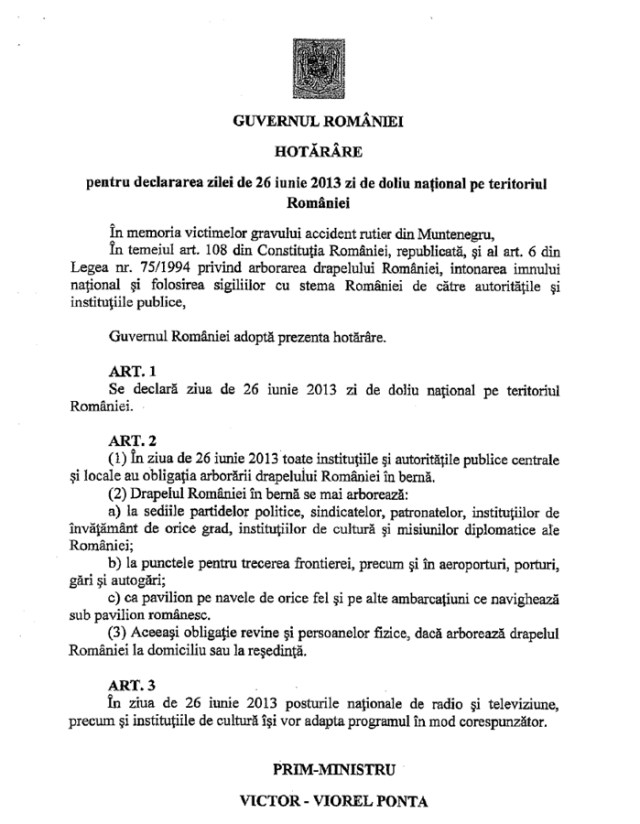 zi de doliu national