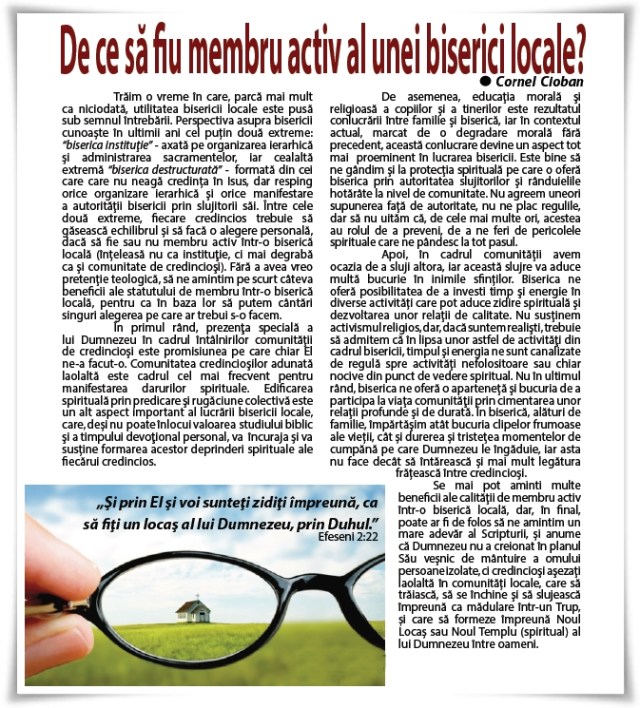 De ce sa fiu membru al unei biserici locale
