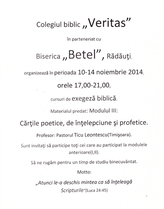 Colegiu Biblic VERITAS la Radauti