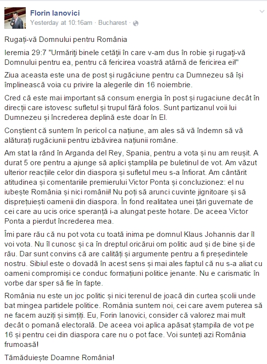 Florin Ianovici despre alegeri