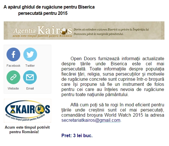 ghid de rugaciune pentru biserica persecutata Kairos