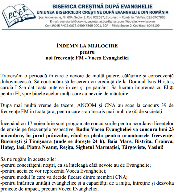 Vocea Evangheliei noi frecvente