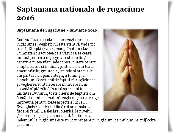 Saptamana Nationala de Rugaciune 2016