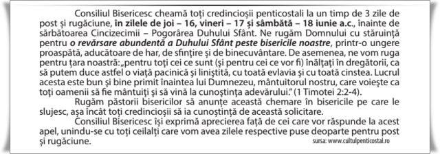 rugaciune Cincizecimii 2016