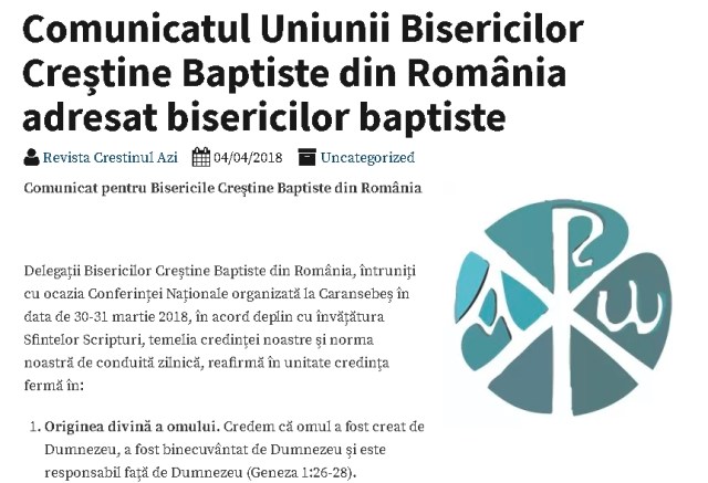 Comunicatul Uniunii Bisericilor Baptiste