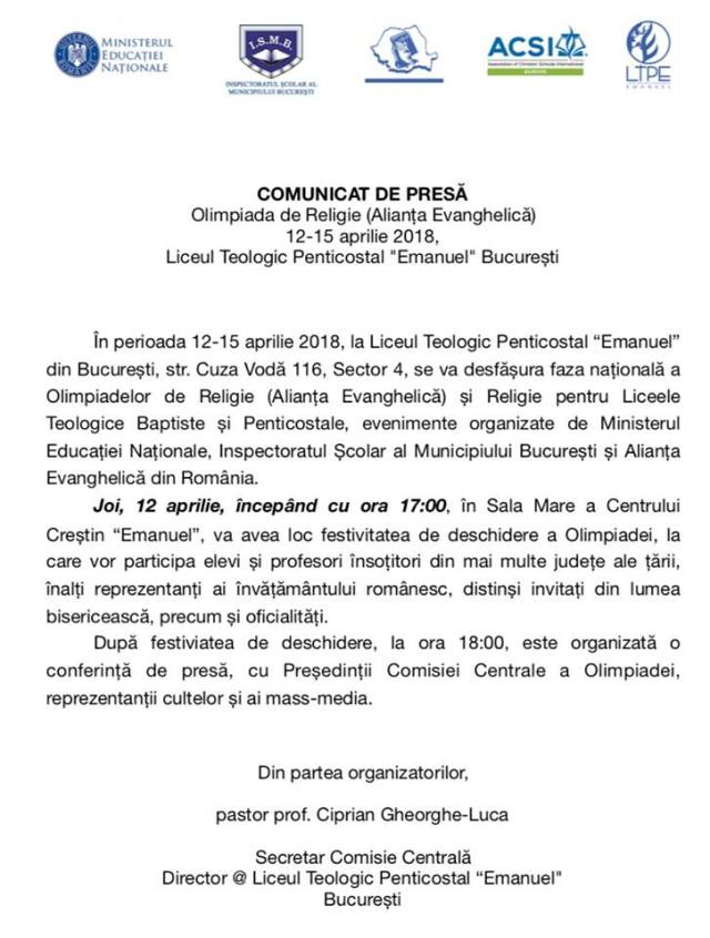 Olimpiada de Religie etapa nationala 2018